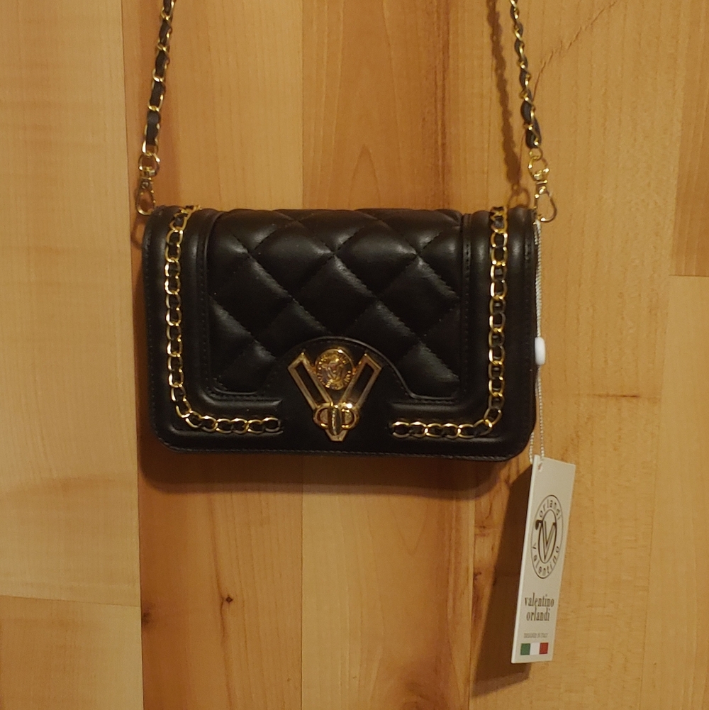 Valentino Orlandi Black Designer Crossbody Purse Italy Designed